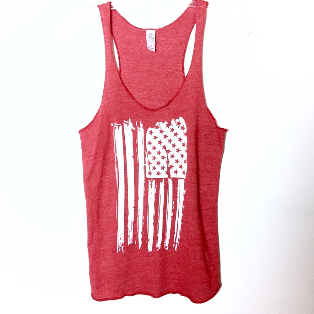 Alternative Apparel Red Tank Top with White Flag Design